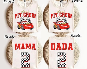 Comfort Colors Pit Crew Lightning McQueen Mama Dada Birthday Shirt, Race Car Birthday Shirt, Two Fast Birthday Tee, Disneyland Birthday Boy