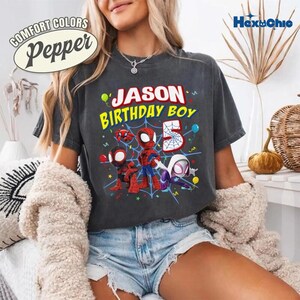 Personalized Spidey and His Amazing Friends Shirt, Comfort Colors Birthday Boy Tee, 5th Birthday Shirt, Disneyland Trip Tee image 2