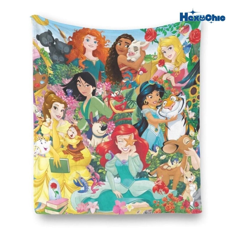 Personalized Disneyland Princess Fleece Blanket, Disneyland Queen Elsa, Anna, Rapunzel, Snow White Princess Throw Blanket for Baby Girls Bild 1