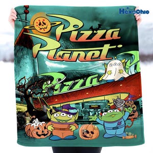 Vintage Aliens Toy Story Pizza Planet Blanket, Halloween Pizza Planet Fleece Blanket, Toy Story Blanket Gift for Boy And Girl, Woody Buzz image 2