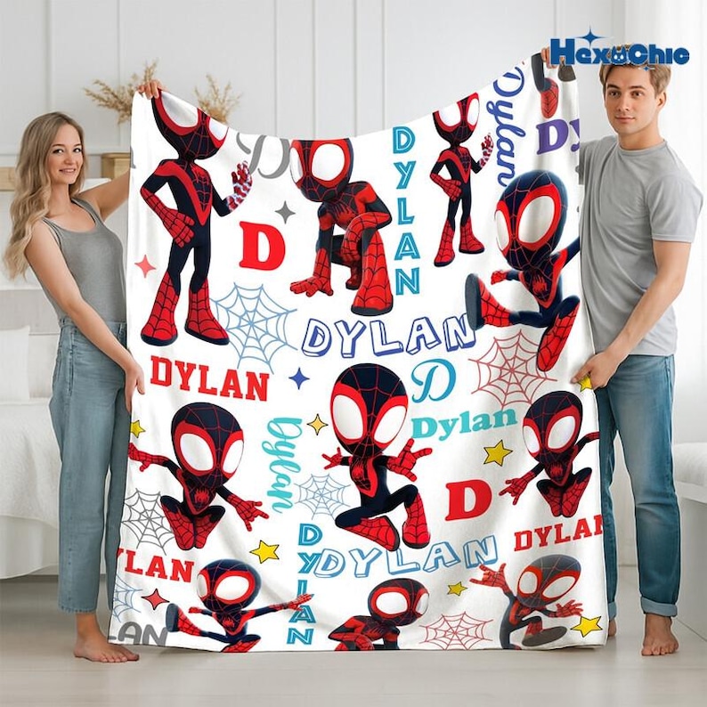 Personalized Spidey & His Friends blanket, Watercolor Spiderman Blanket, Birthday Boy Girl blanket, Birthday Boy gift, Custom Blanket Bild 1