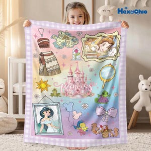 Personalized Disneyland Princess Blanket, Princess Girl Gift, Personalized Girly Gift Ideas, Disneyland Moana Belle Rapunzel Blanket image 1