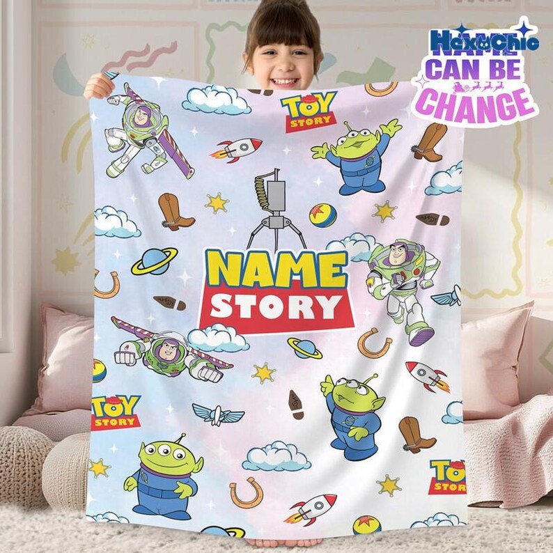 Manta personalizada de Toy Story de Disneyland, manta a medida de Disneyland, manta de Woody, Buzz Lightyear y Jessie de Toy Story, regalo para niño o niña. imagen 4