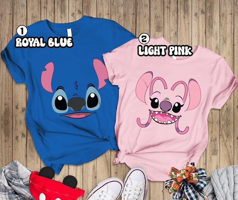 Stitch and Angel Couple Halloween Costume Shirt, Stitch Costume Shirt, Disneyland Family Halloween Costume, Stitch Angel Matching Couple Tee afbeelding 1