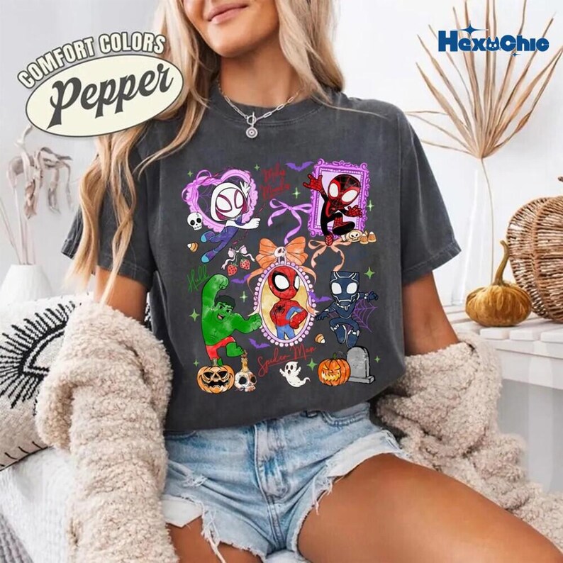 Spidey and Friends Halloween Shirt 2026, Spooky Season Tee, Comfort Colors Disneyland Super Hero Shirt, Gift for Boys, Family matching Tee image 2