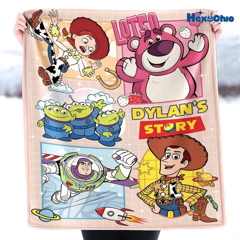 Manta polar personalizada de Toy Story, manta de Buzz Lightyear, manta de Woody y Jessie de Toy Story, manta de los extraterrestres de Toy Story, manta de cumpleaños para niño imagen 2