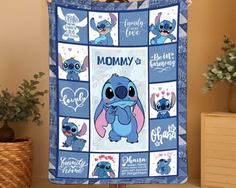 Personalized Stitch Blanket, Custome Lilo Stitch Blanket, Stitch Birthday Gifts Blanket, Angel Stitch Blanket, Disneyland Christmas Gifts