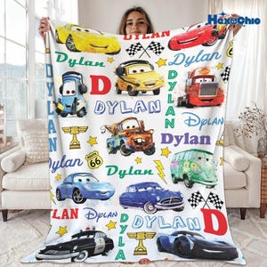 Custom Name Disneyland Cars Baby Blanket, Baby Shower Gift, Disneyland Home Decor,Birthday Gift for Kids,Lightning McQueen Tow Mater Blanket image 2