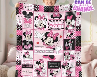 Custome Name Minnie Mouse Blanket, Minnie Mouse Fleece Blanket, Disneyland Minnie Throw Blanket For Couch Sofa, Birthday Girl Blanket Gift