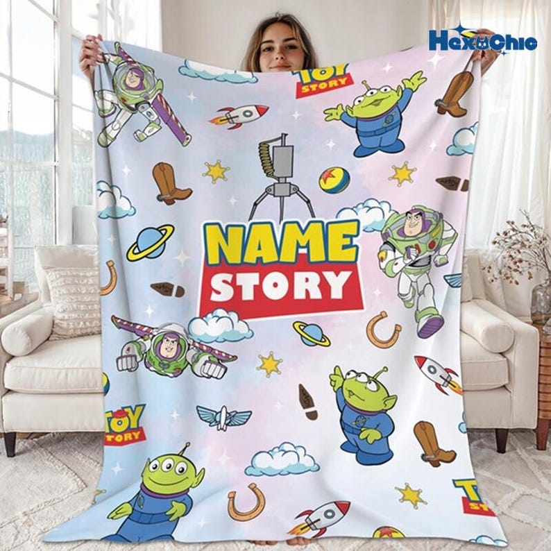 Manta personalizada de Toy Story de Disneyland, manta a medida de Disneyland, manta de Woody, Buzz Lightyear y Jessie de Toy Story, regalo para niño o niña. imagen 2