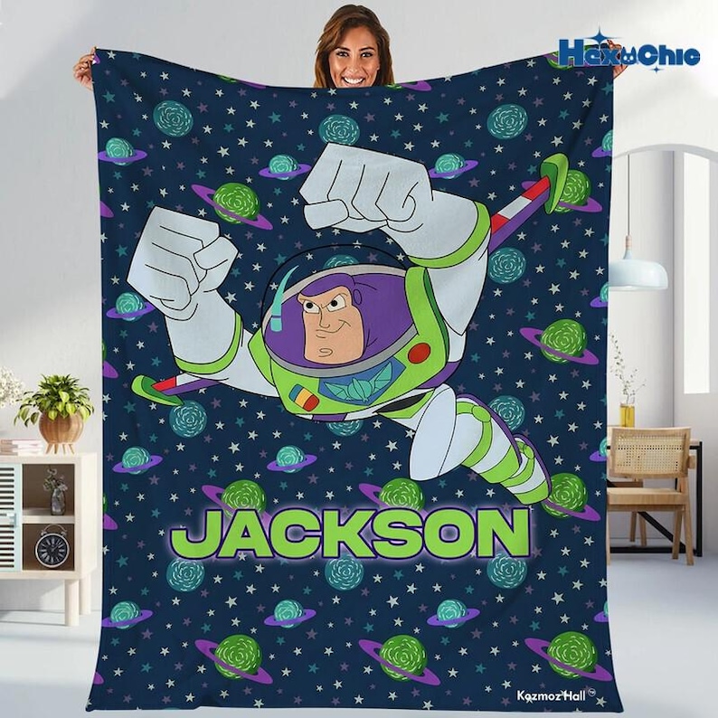 Personalized Disneyland Toy Story Blanket, Custom Name Disneyland Blanket, Woody Buzz Lightyear Jessie Toy Story Blanket, Gift for Boy image 2