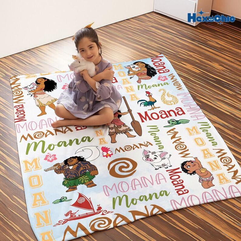 Personalized Watercolor Disneyland Moana Blanket, Baby Girl Princess Moana Birthday Girl Gift, Disneyland Maui Blanket, Christmas Gift Bild 2