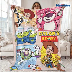 Manta polar personalizada de Toy Story, manta de Buzz Lightyear, manta de Woody y Jessie de Toy Story, manta de los extraterrestres de Toy Story, manta de cumpleaños para niño imagen 1