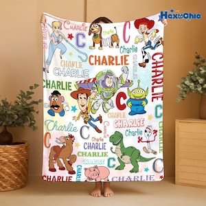 Custom Name Toy Story 5 Blanket, Disneyland Toy Story Fleece Blanket, Woody Buzz Lightyear Blanket, Birthday Boy Gift, Custom Name Blanket afbeelding 1