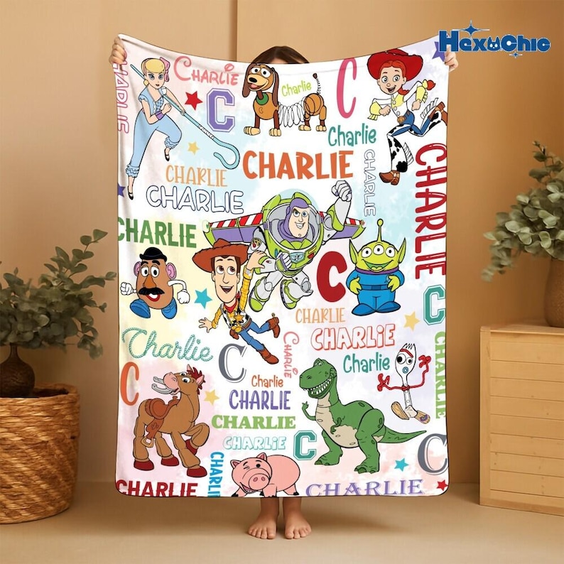 Custom Name Toy Story 5 Blanket, Disneyland Toy Story Fleece Blanket, Woody Buzz Lightyear Blanket, Birthday Boy Gift, Custom Name Blanket afbeelding 1