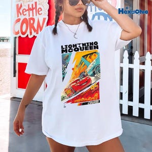 Retro Two Sided Lightning Mcqueen Comfort Colors Shirt, Disneyland Cars Shirt, Disneyland Pixar Cars Shirt, Cars Family Vacation 2026 Tee image 1
