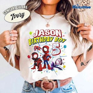 Personalized Spidey and His Amazing Friends Shirt, Comfort Colors Birthday Boy Tee, 5th Birthday Shirt, Disneyland Trip Tee image 1