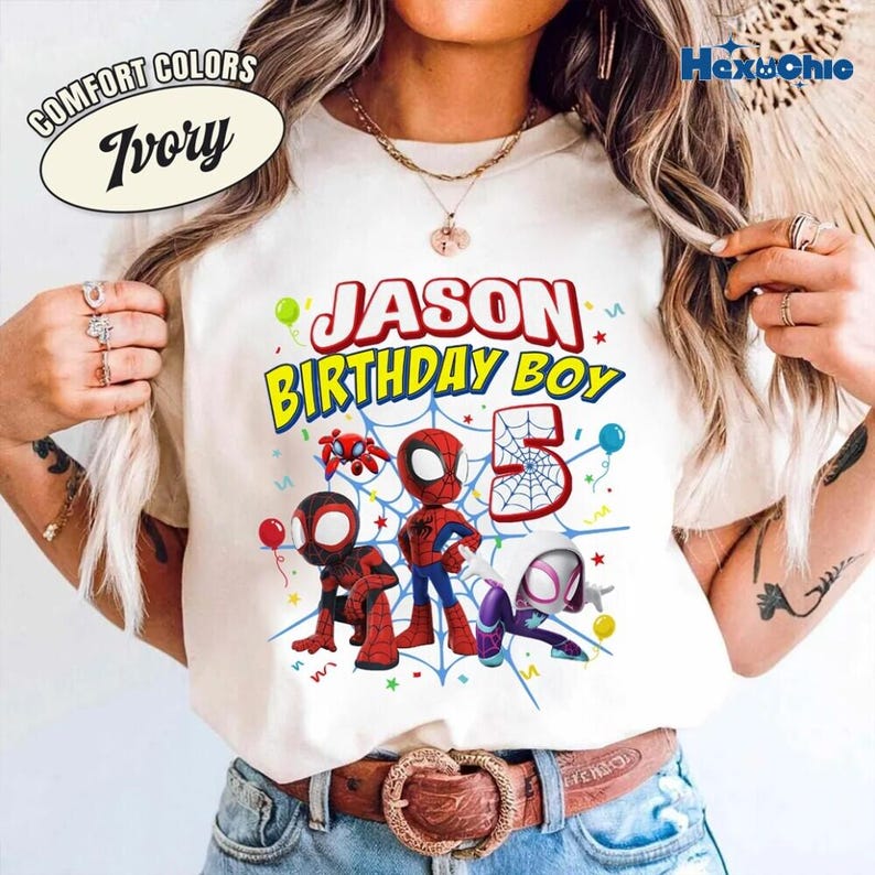 Personalized Spidey and His Amazing Friends Shirt, Comfort Colors Birthday Boy Tee, 5th Birthday Shirt, Disneyland Trip Tee image 1