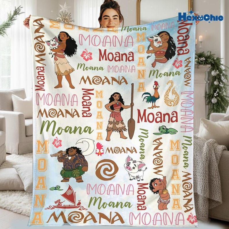 Personalized Watercolor Disneyland Moana Blanket, Baby Girl Princess Moana Birthday Girl Gift, Disneyland Maui Blanket, Christmas Gift Bild 3