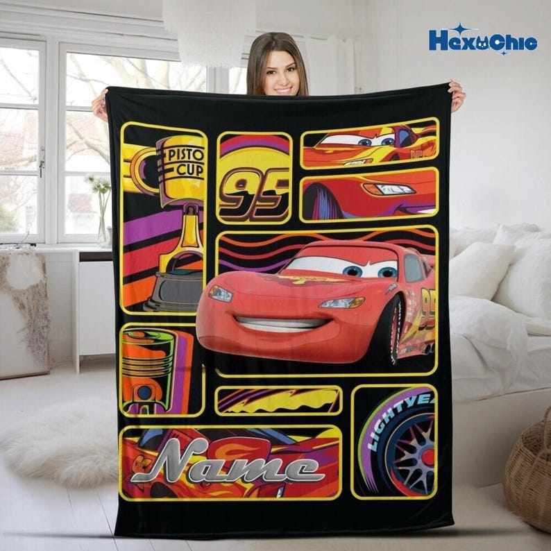 Manta personalizada con personajes de Disneyland Cars, manta de Lightning McQueen y Tow Mater, manta de Disneyland Cars, manta de regalo de cumpleaños para niño o niña. imagen 1