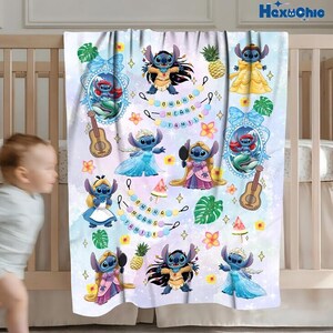 Personalized Lilo And Stitch Blanket, Wdw Cute Stitch Blanket, Stitch Blue Alien Blanket, Stitch Fleece Blanket, Wdw Stitch Quilt image 2