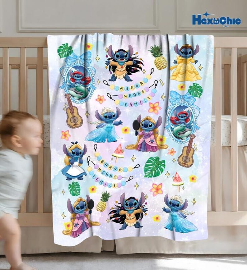 Personalized Lilo And Stitch Blanket, Wdw Cute Stitch Blanket, Stitch Blue Alien Blanket, Stitch Fleece Blanket, Wdw Stitch Quilt image 2