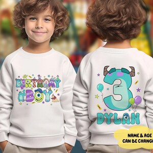 Comfort Personalized Monster inc Birthday Boy Shirt, Monster Family Birthday Party Shirt, Custom Monster Birthday Shirt, Mike Sully image 2