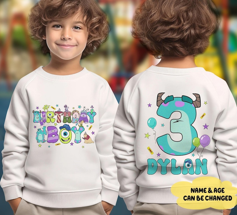 Comfort Personalized Monster inc Birthday Boy Shirt, Monster Family Birthday Party Shirt, Custom Monster Birthday Shirt, Mike Sully image 2