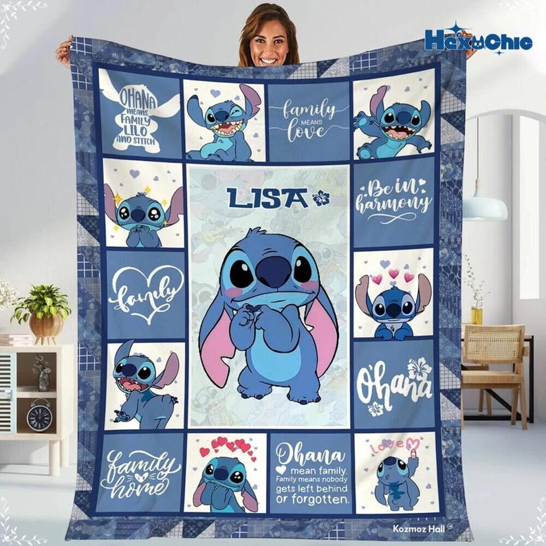 Personalized WDW Stitch Blanket, Custome Name Lilo Stitch Blanket, Stitch Birthday Gifts Blanket, Disneyland Birthday Gifts bild 3
