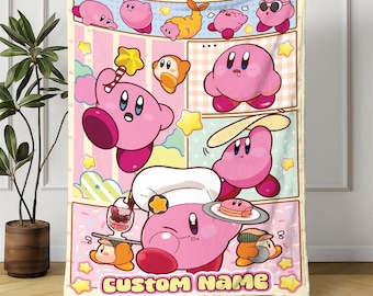 Custom Name Kirby Blanket, Personalized Kirby Blanket, Kirby Birthday Blanket, Kirby Blanket Gift For Baby, Baby Girl Blanket Birthday Gift