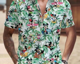 Disneyland Mickey and Friends Hawaiian Shirt, Disneyland Beach Shirt, Disneyland Summer Shirt, Disneyland Family Matching Palm Tree Shirt
