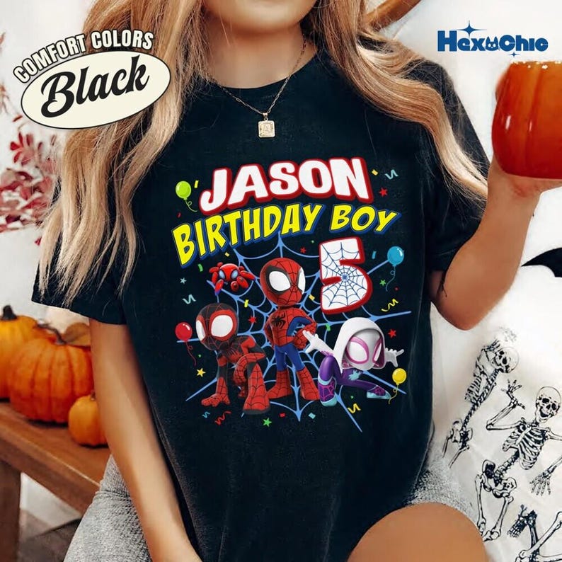Personalized Spidey and His Amazing Friends Shirt, Comfort Colors Birthday Boy Tee, 5th Birthday Shirt, Disneyland Trip Tee image 3