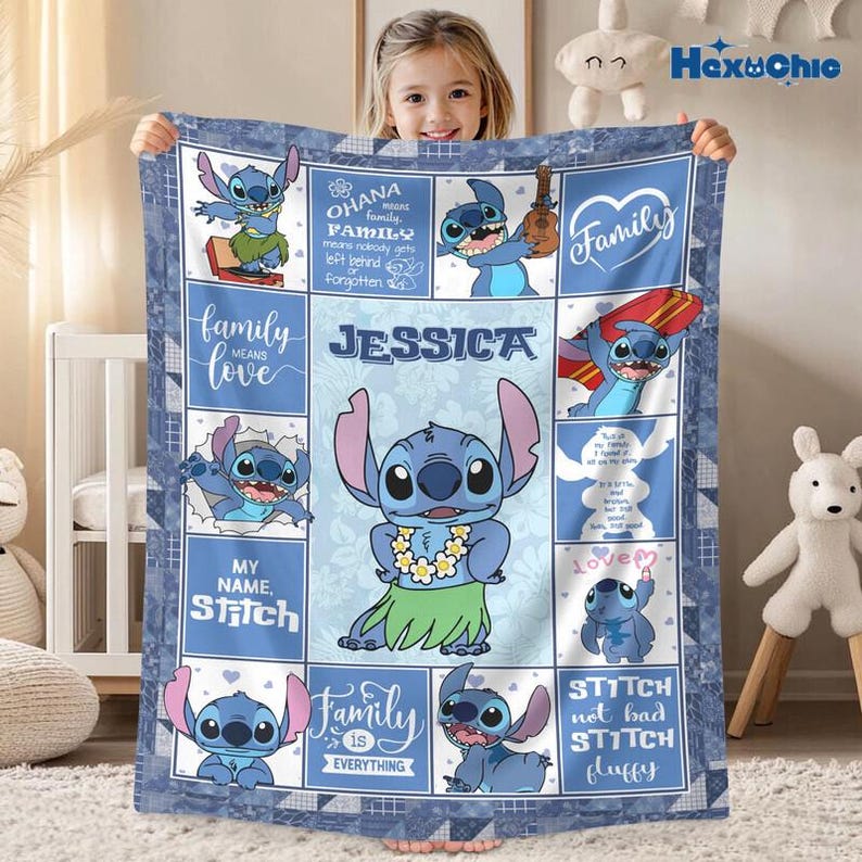 Personalized Disneyland Stitch Blanket, Disneyland Lilo Stitch Fleece Blanket, Magic Kingdom Throw Blanket, Disneyworld Birthday Gift immagine 1