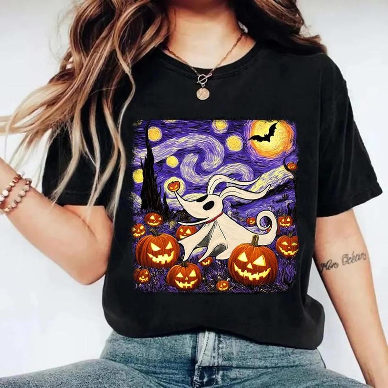 Zero Dog Halloween Starry Night Shirt, Nightmare Before Christmas Tees, Disneyland Spooky Season Shirt, Disneyland Oogie Boogie Bash Shirt Bild 1