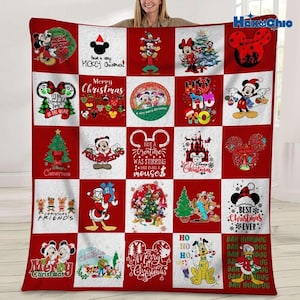 Mickey Mouse Christmas Sherpa Blanket, Disneyland Home Decor, Customizable Baby Blanket, Velveteen Plush Blanket, Disneyland Christmas Gift image 1