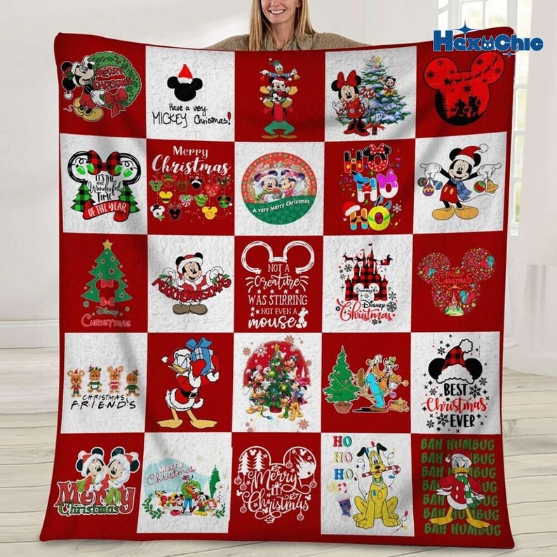 Mickey Mouse Christmas Sherpa Blanket, Disneyland Home Decor, Customizable Baby Blanket, Velveteen Plush Blanket, Disneyland Christmas Gift image 1