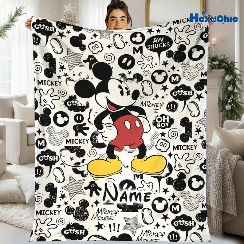 Personalized Wdw Mickey Classic Blanket, Mickey Mouse Blanket, Mickey Blanket Chirstmas Gift, Cartoon Fleece Blanket, Magic Kingdom Quilt image 3