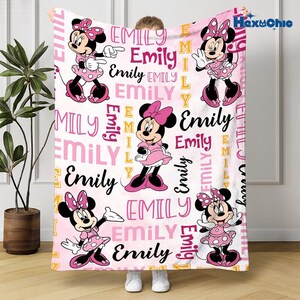 Personalized Watercolor Minnie Mouse Blanket, Custom Name Disneyland Minnie Blanket, Minnie Birthday Gifts, Disneyland Christmas Blanket image 3