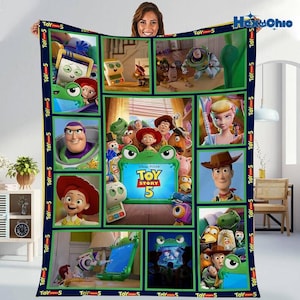 Retro Toy Story 5 Blanket, Custom Name Disneyland Toy Story Blanket, Woody Buzz Lightyear Jessie Blanket, Toy Story 5 Gift for Boy, Girl image 1