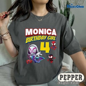 Personalized Spidey and His Amazing Friends Shirt, Custom Birthday Girl Tee, Superhero Birthday Tee, 4th Birthday Shirt, Birthday Girl Shirt image 4