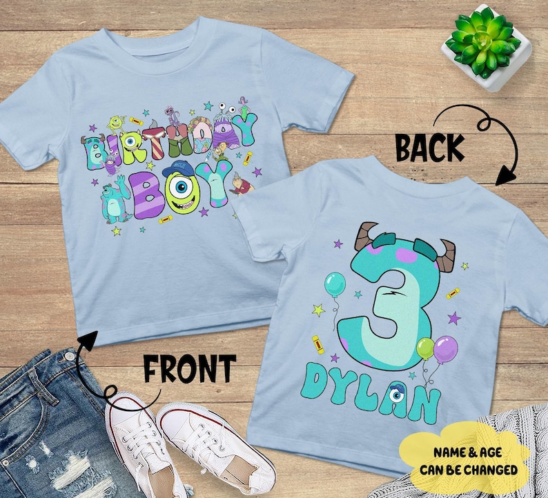 Comfort Personalized Monster inc Birthday Boy Shirt, Monster Family Birthday Party Shirt, Custom Monster Birthday Shirt, Mike Sully image 3
