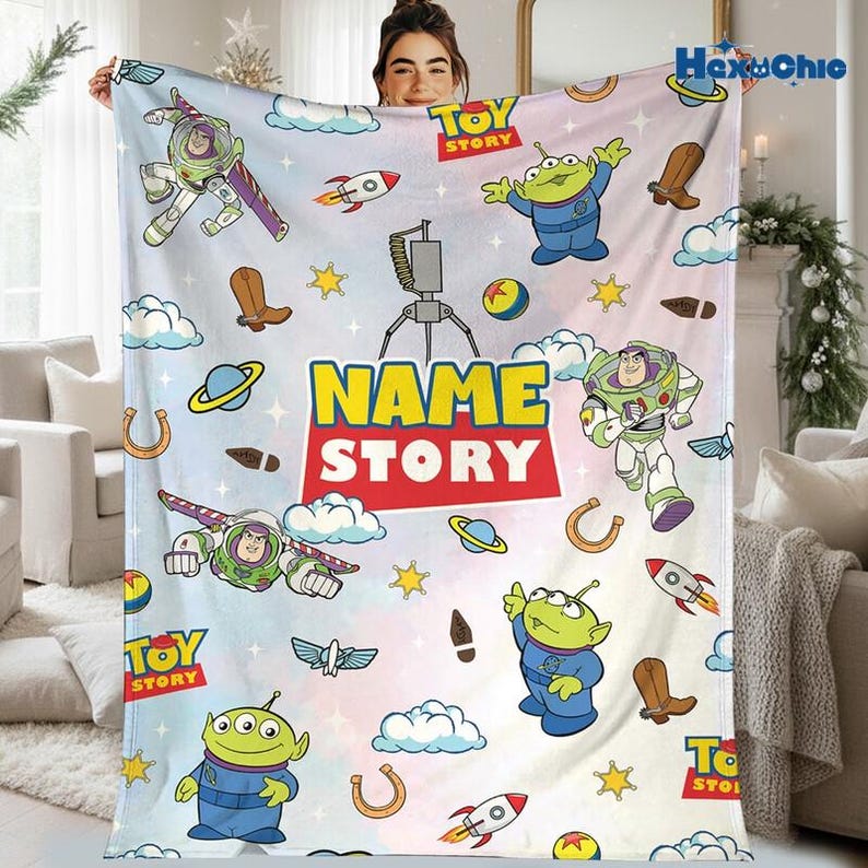 Manta personalizada de Toy Story de Disneyland, manta a medida de Disneyland, manta de Woody, Buzz Lightyear y Jessie de Toy Story, regalo para niño o niña. imagen 1