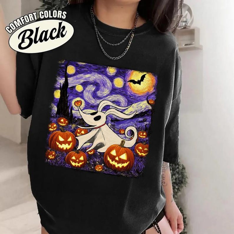 Zero Dog Halloween Starry Night Shirt, Nightmare Before Christmas Tees, Disneyland Spooky Season Shirt, Disneyland Oogie Boogie Bash Shirt Bild 3