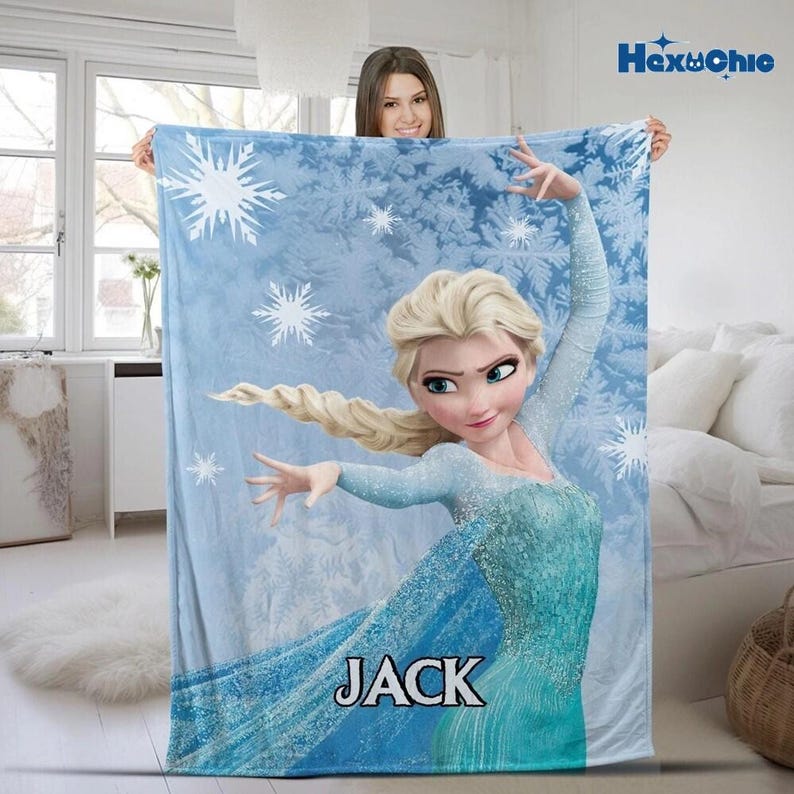 Manta personalizada de Elsa de Frozen de Disneyland, manta de viaje para bebé niña a Disneyland WDW, manta de cumpleaños de la princesa Elsa para niña, regalo para niña imagen 1