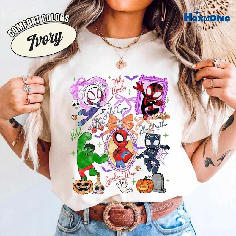 Spidey and Friends Halloween Shirt 2026, Spooky Season Tee, Comfort Colors Disneyland Super Hero Shirt, Gift for Boys, Family matching Tee image 1