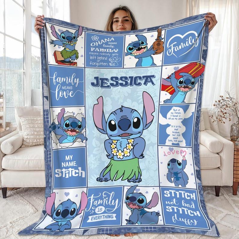 Personalized Disneyworld Stitch And Lilo Blanket | WDW Stitch Fleece Blanket | Stitch Magic Kingdom Throw Blanket for Bed Coach and Sofa image 2