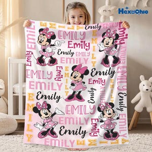Personalized Watercolor Minnie Mouse Blanket, Custom Name Disneyland Minnie Blanket, Minnie Birthday Gifts, Disneyland Christmas Blanket image 4
