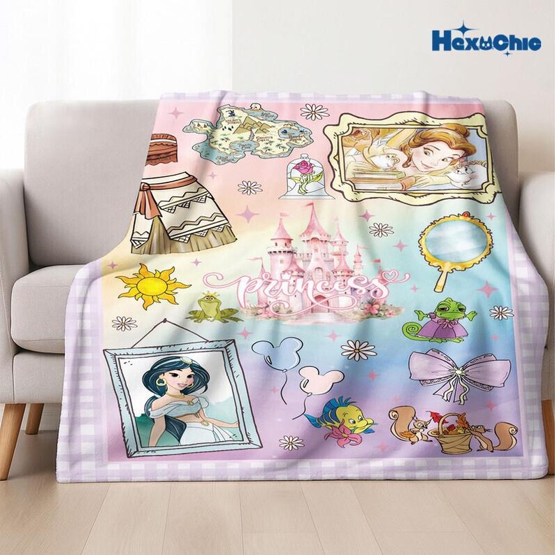 Personalized Disneyland Princess Blanket, Princess Girl Gift, Personalized Girly Gift Ideas, Disneyland Moana Belle Rapunzel Blanket image 4