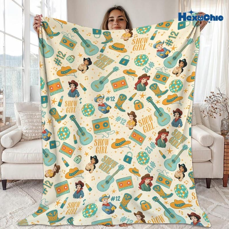 Personalized Disneyland Princess Showgirl Blanket, Princess Girl Gift, Personalized Girl Blanket, Disneyland Cinderella Ariel Belle Blanket image 1