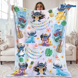 Personalized Lilo And Stitch Blanket, Wdw Cute Stitch Blanket, Stitch Blue Alien Blanket, Stitch Fleece Blanket, Wdw Stitch Quilt image 1